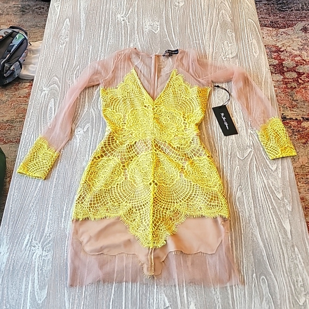 For Love and Lemons sheer yellow dress.  New with tags